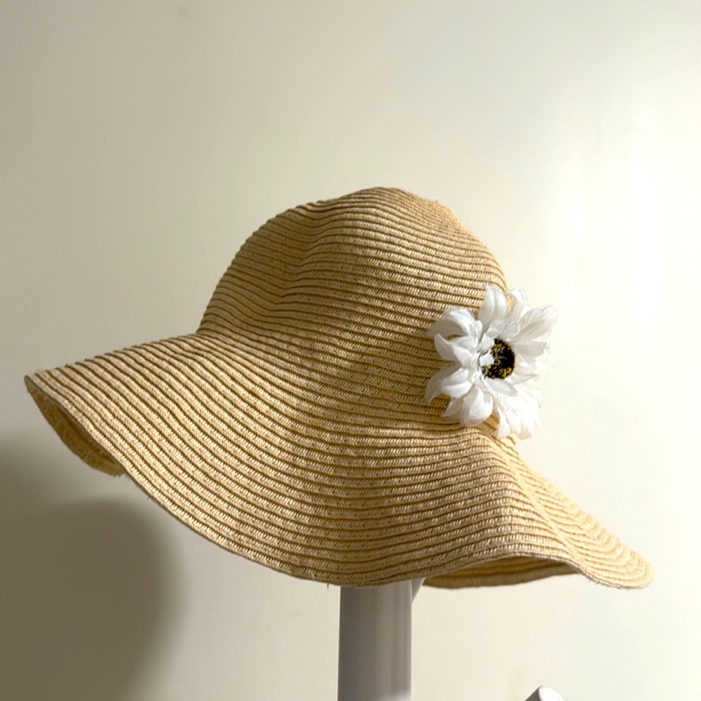 Elegant Beige Color Sun Hat with Floral Accent